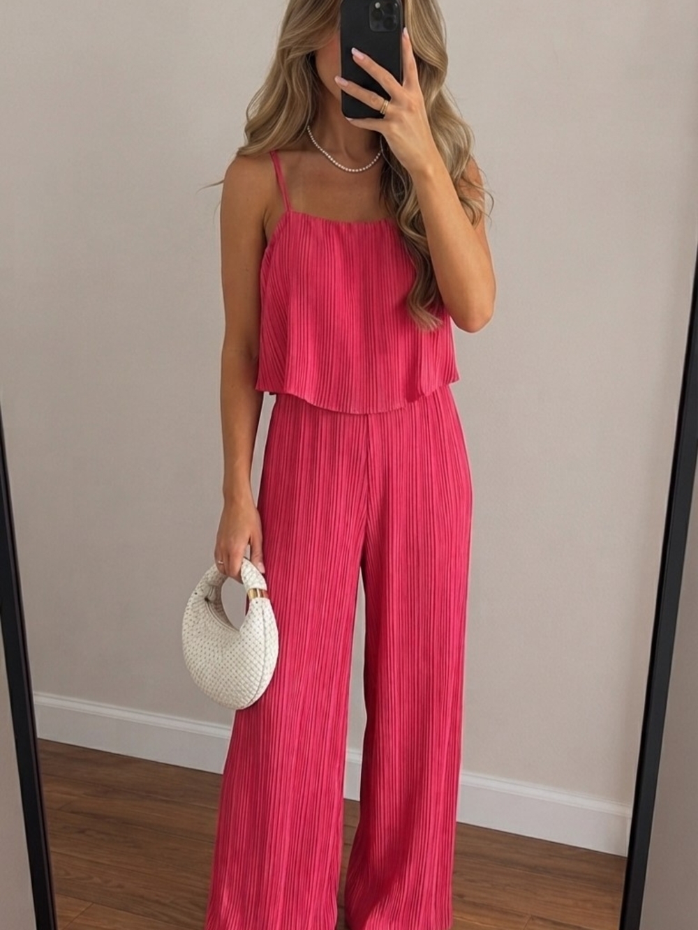 Boutique Fuchsia Pink Plisse Wide-Leg Jumpsuit - Size S (NWT) - Picture 3 of 3